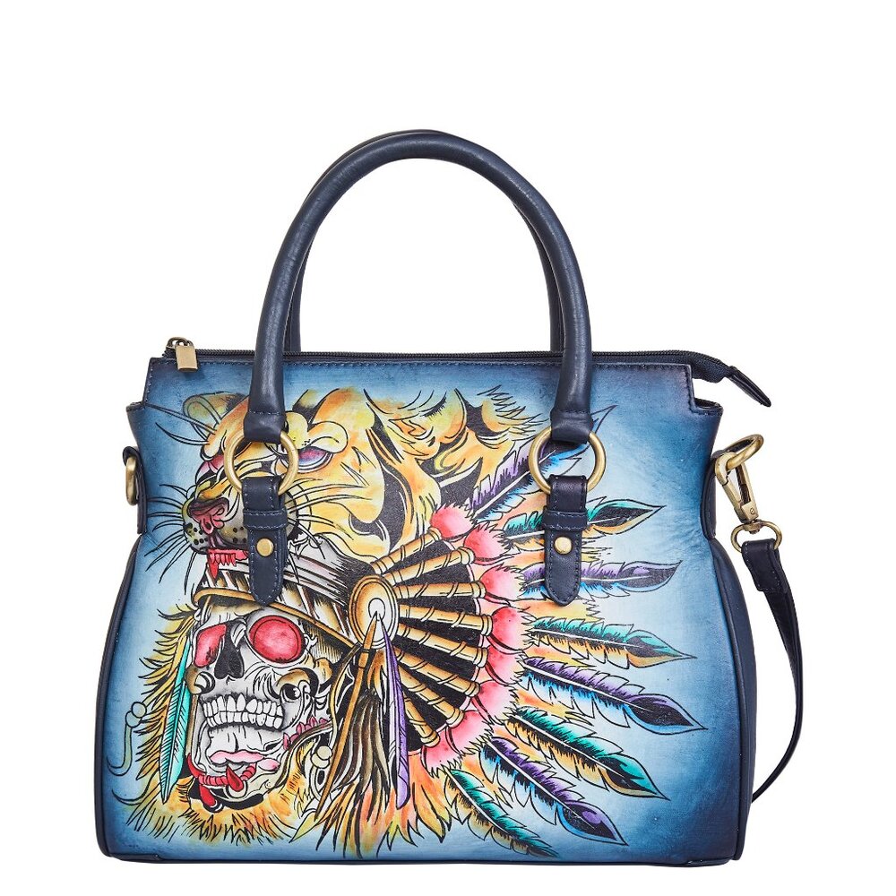Leather Hand Painted Tote Bag – Ladies Top Handle Handbag, Crossbody Bag